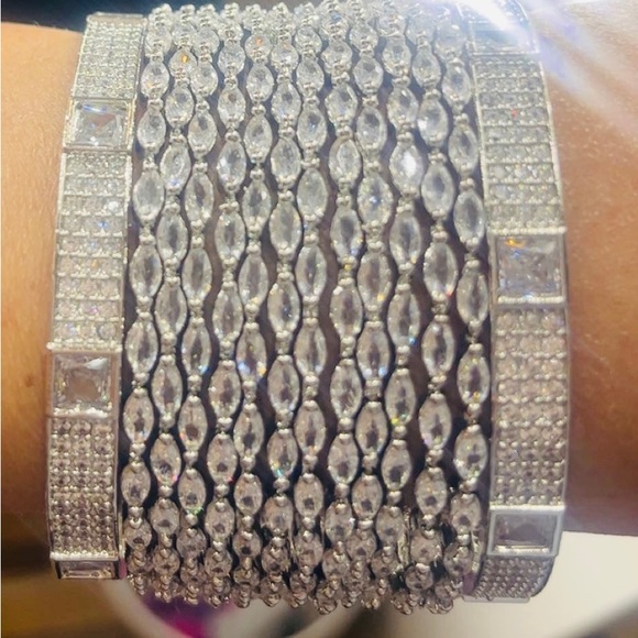 Silver Diamond Pattern Bangles - Picture 2 of 2